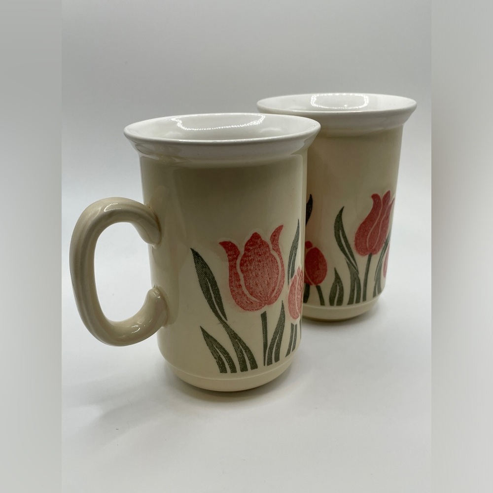 Vintage Churchill England Tulip Mugs | Floral Stoneware Coffee Mugs